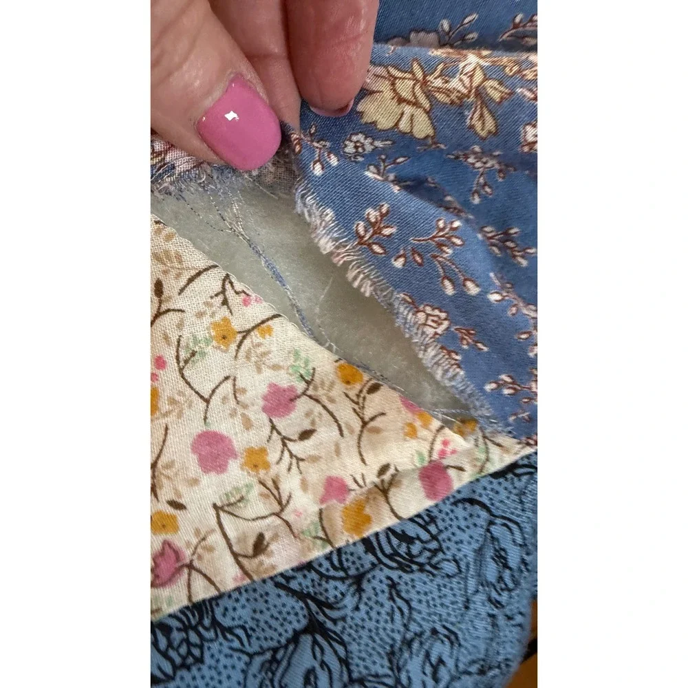Vintage Floral Appliqué Quilt Full Queen 82x80 Cottage Country Ramie Cotton